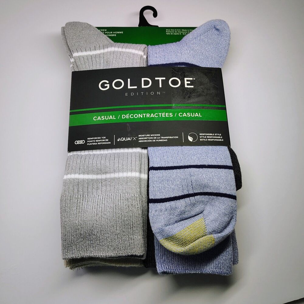 GOLDTOE Men’s 6 Pk Casual Multicolored Crew Socks Size 6-12.5 Brand New
